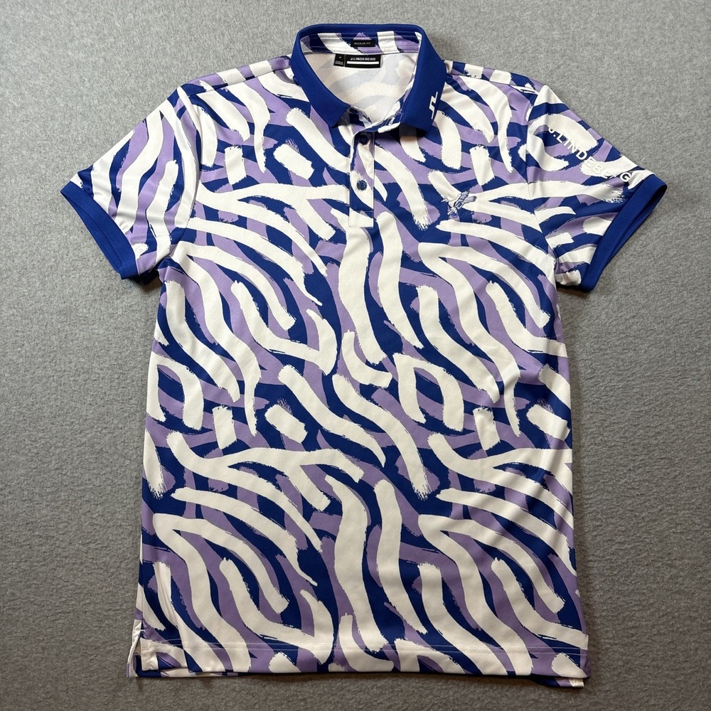 J Lindeberg Men's M Golf Polo Tech Performance Purple Blue Regular Fit Preppy